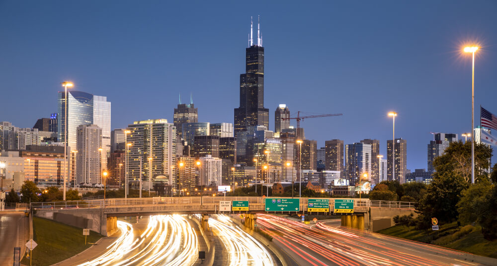 Chicago skyline and highway