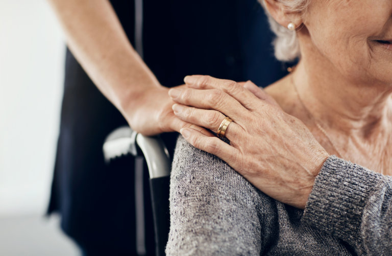 elderly woman in a nursing room.