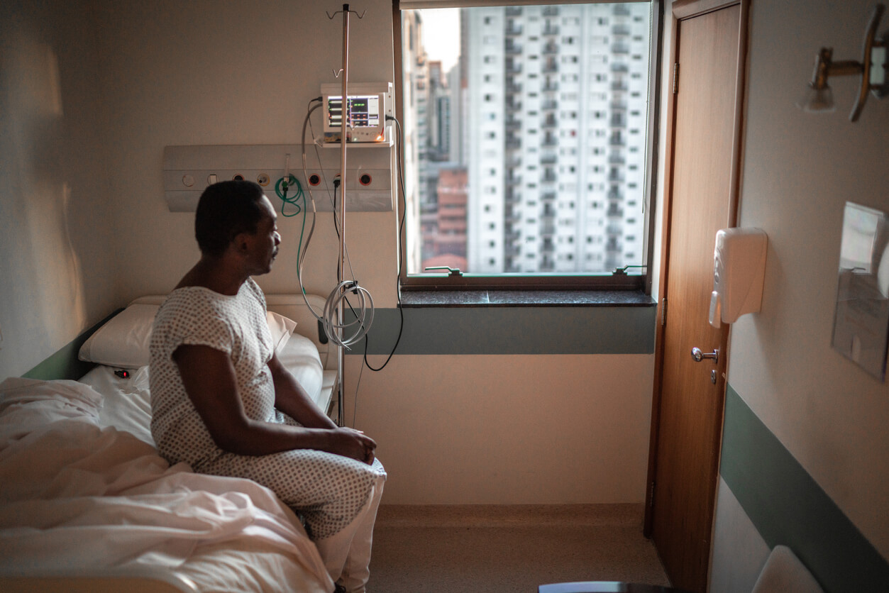 senior patient in a hospital room