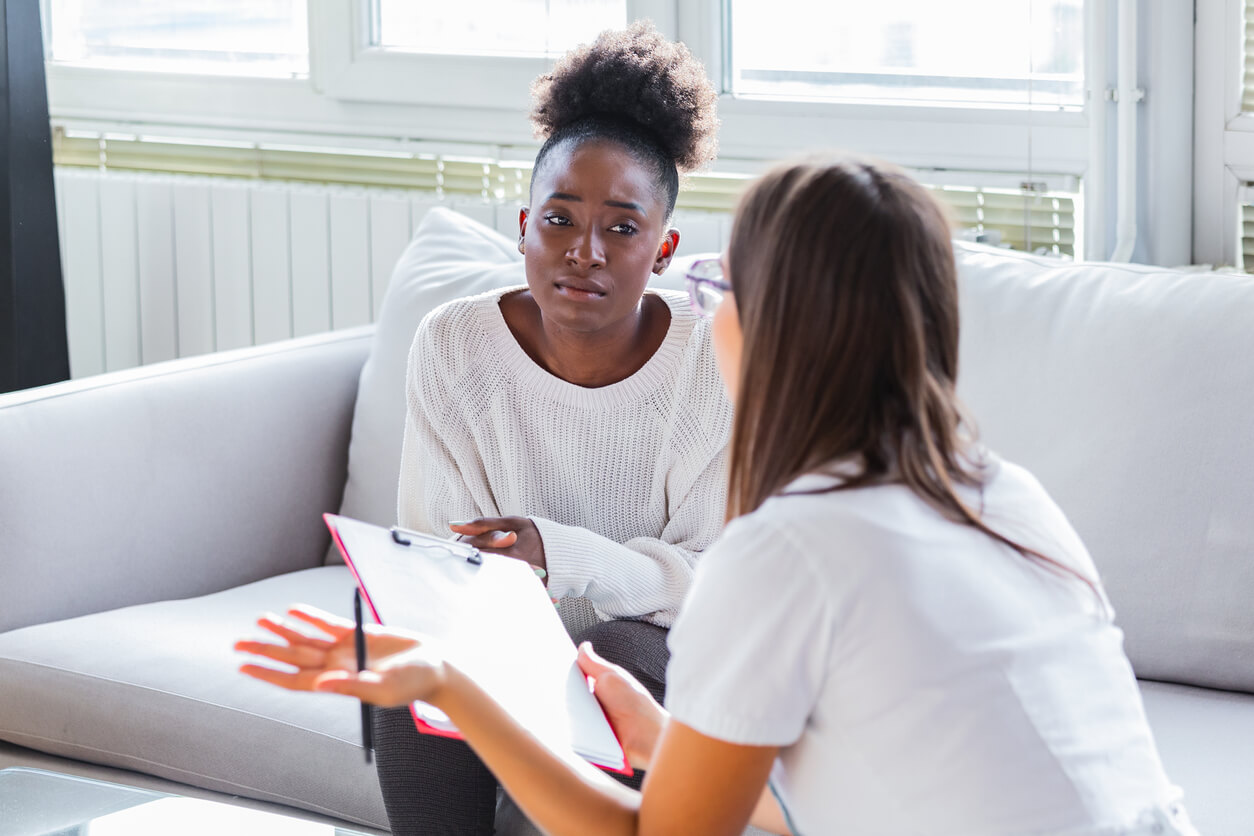 Woman receiving psychiatric care.