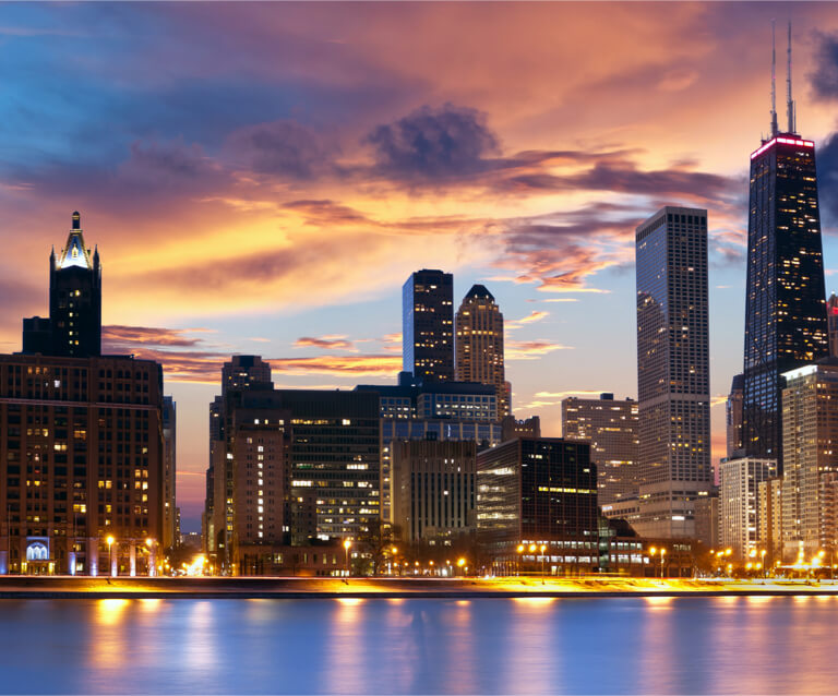 Sunset skyline of Chicago