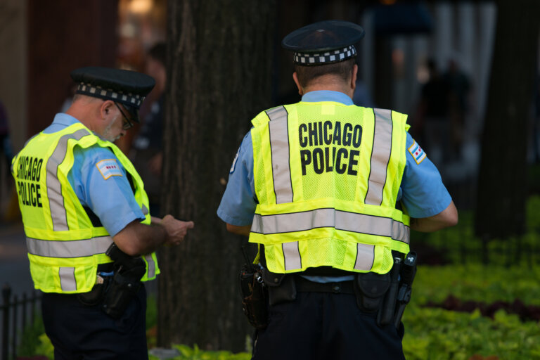 two Chicago police officers patrolling Michigan avenue